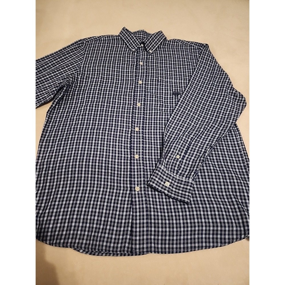 Chaps Easy Care Men's Long Sleeve Blue Plaid Button‎ Down Shirt Size Large L